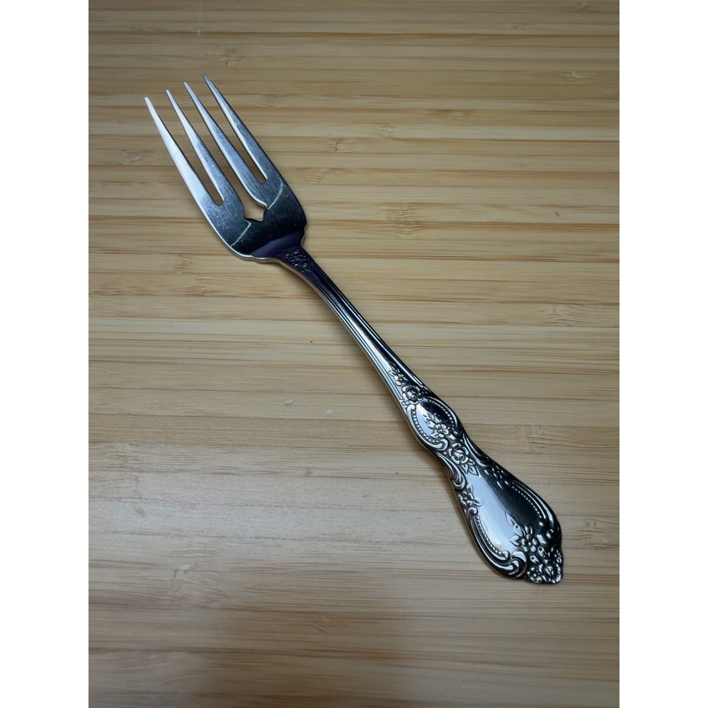 Oneida Oneidaware Stainless Salad Fork Floral Scroll Pierced 6.25"